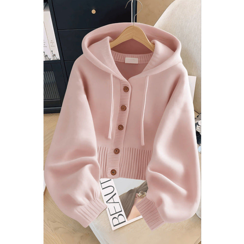 Soft Glutinous Hooded Sweater Coat Ladies