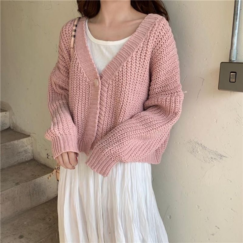 College Style Girls' Tops Loose Outer Wear Short Knitted Cardigan Sweater