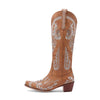 Embroidered Rhinestone Thick High Heel