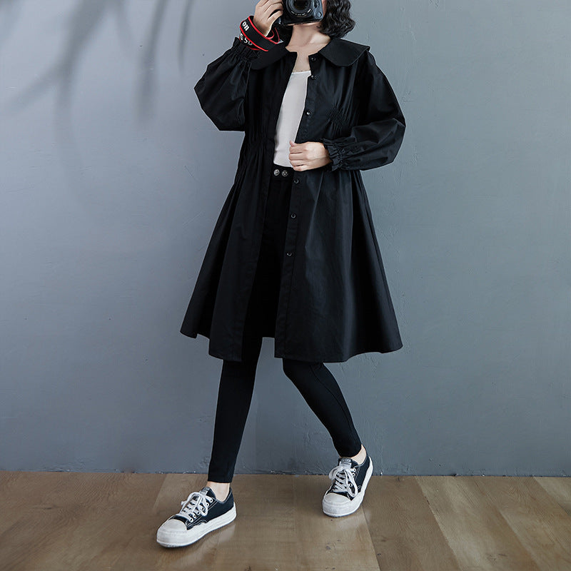 Ladies Loose Mid-length Doll Collar Pleated Shirt