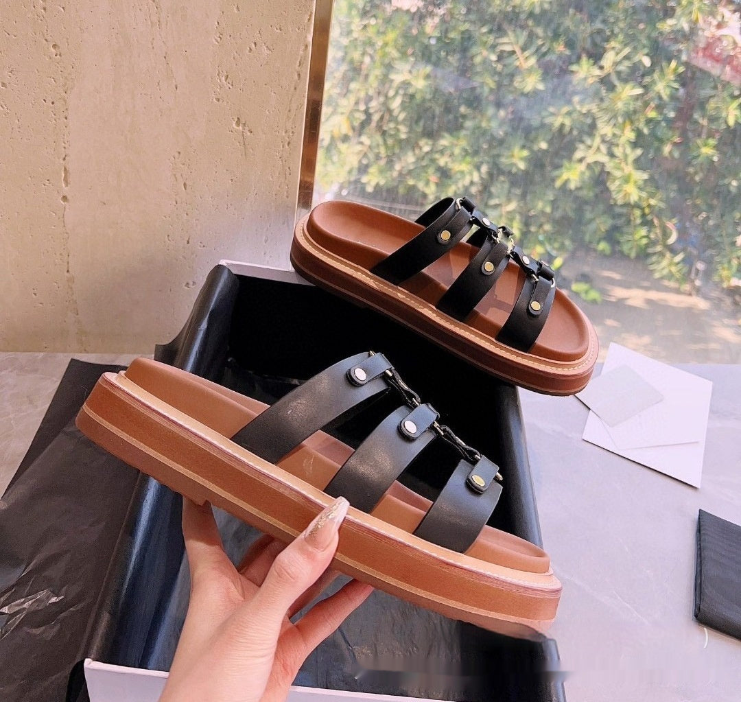 Retro Versatile Roman Style Sandal Slippers Women