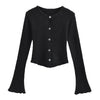 Women's Round Neck Single-breasted Bell-sleeve Sweater