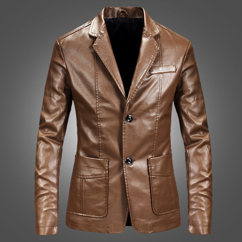 Slim Handsome  Leather Jacket Small Suit Men