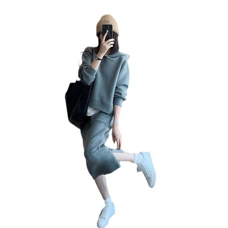 Casual Fashion Women's Hoodie Skirt Suit
