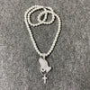 Zircon Inlaid Prayer Hand Cross Necklace