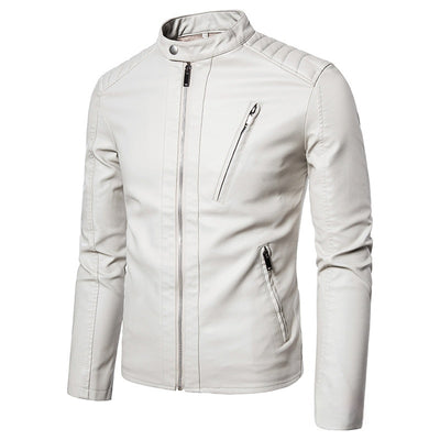 Spring And Autumn Men's Slim Leather Clothing With Stand Collar Jacket