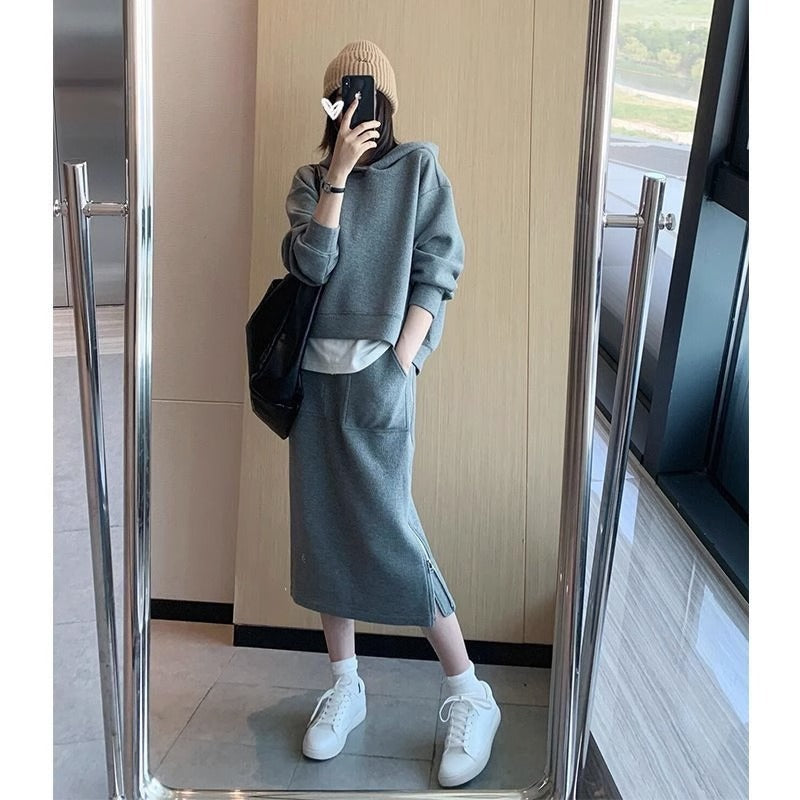 Casual Fashion Women's Hoodie Skirt Suit