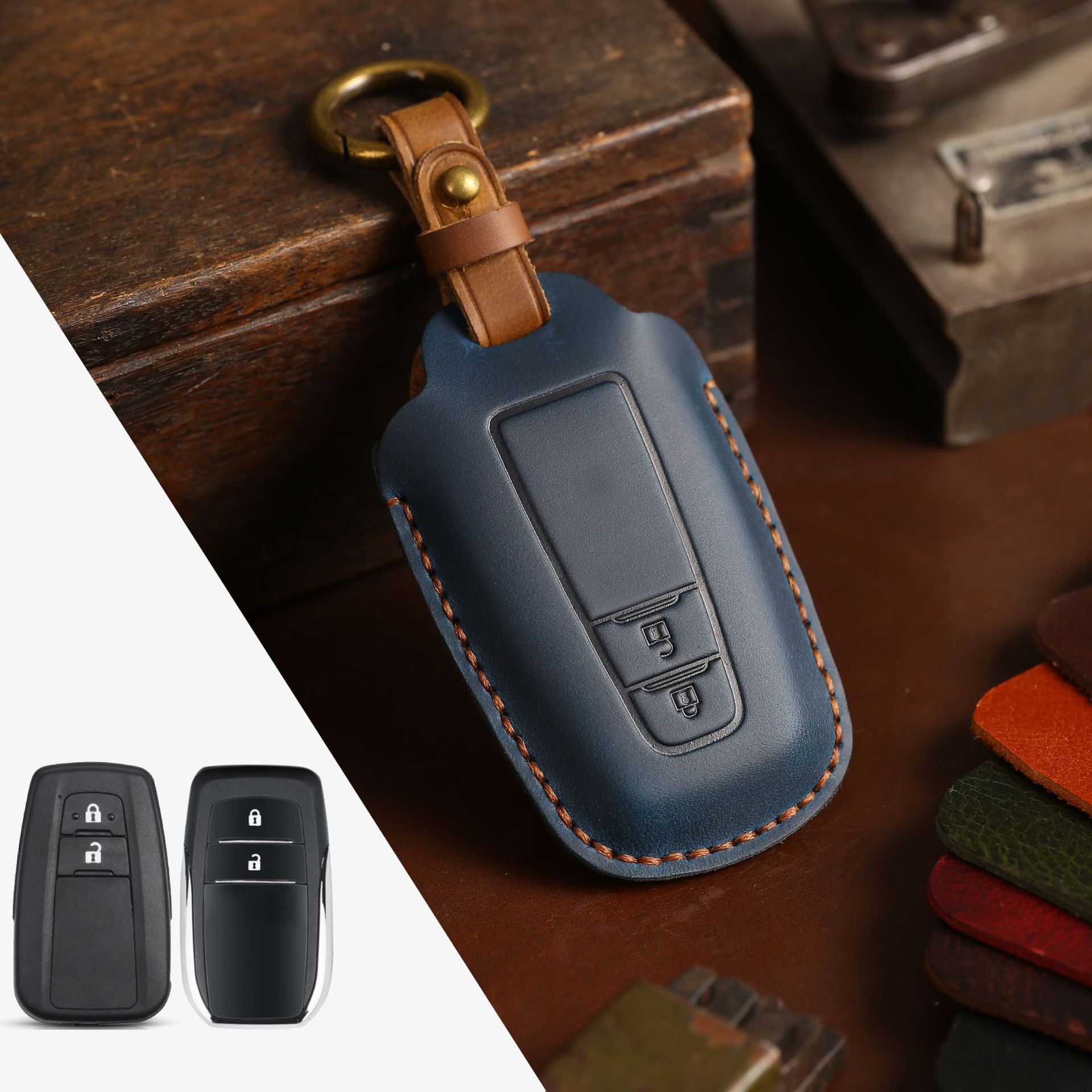 Leather Car Key Case Crazy Horse Leather