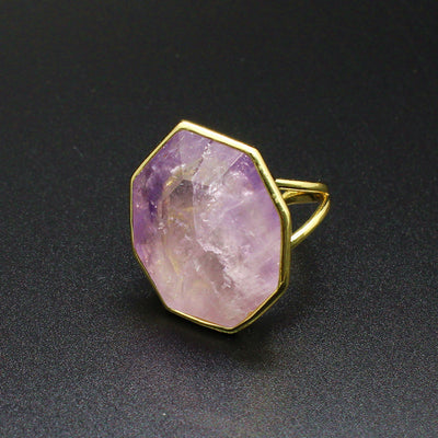 Crystal Ornament Natural Stone Polygon Exaggerated Big Ring