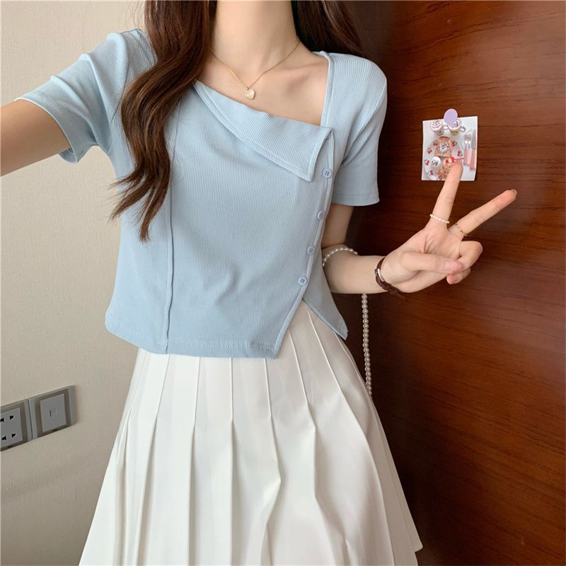 Women's Irregular Square Collar Split Shoulder T-shirt