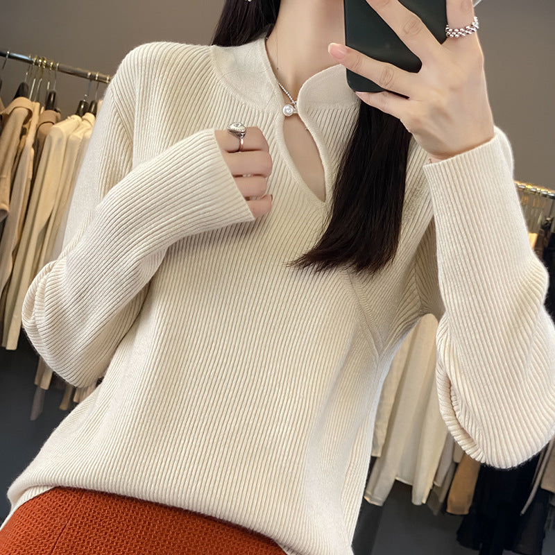 Half Turtleneck New Chinese Style Buckle Sweater Women's Sweater