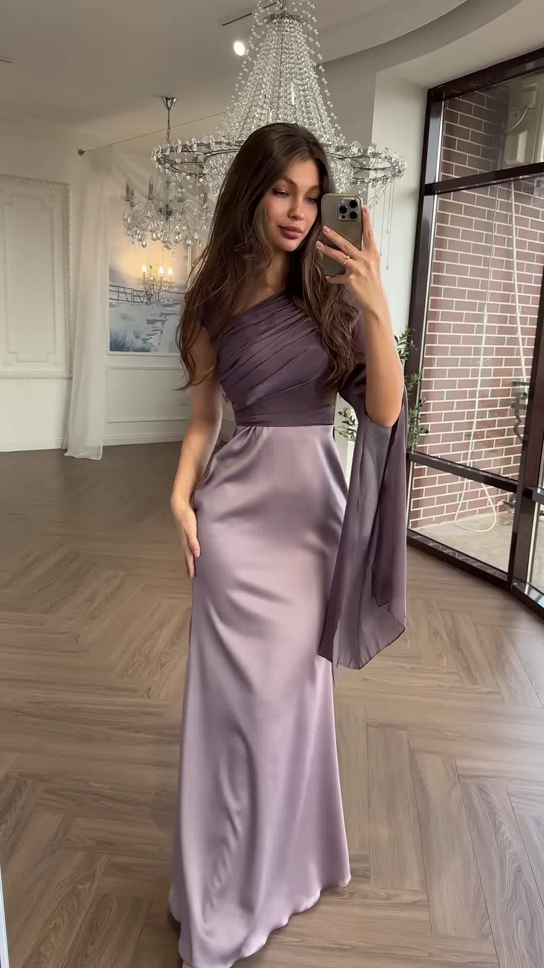 Elegant Single Long Sleeve Slim Satin Dress
