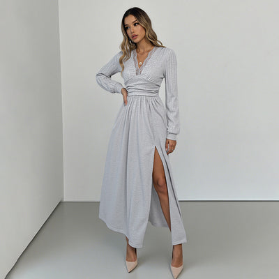 V-neck Long-sleeve Dress Women's