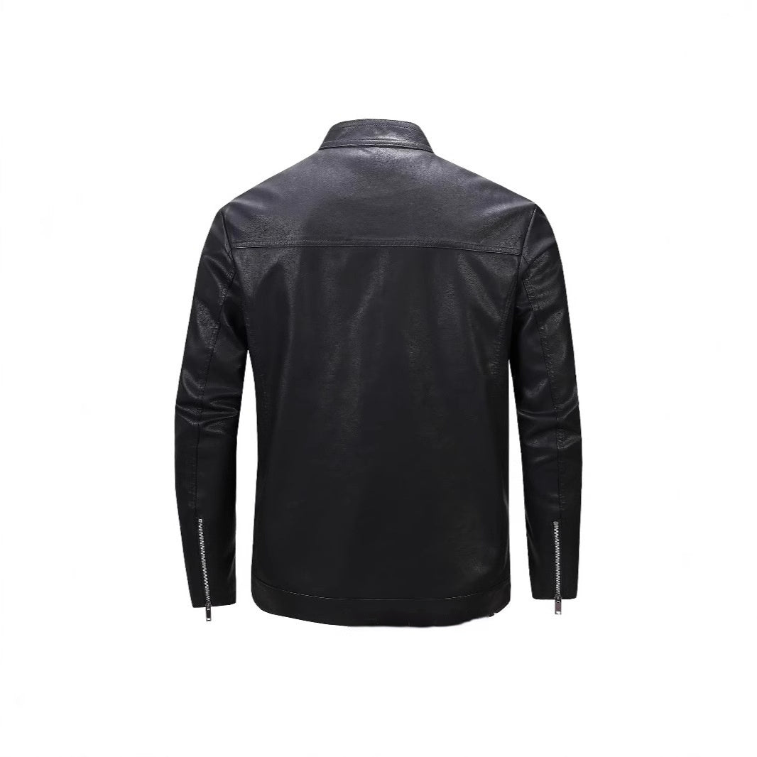 Spring And Autumn Men's Slim Leather Clothing With Stand Collar Jacket