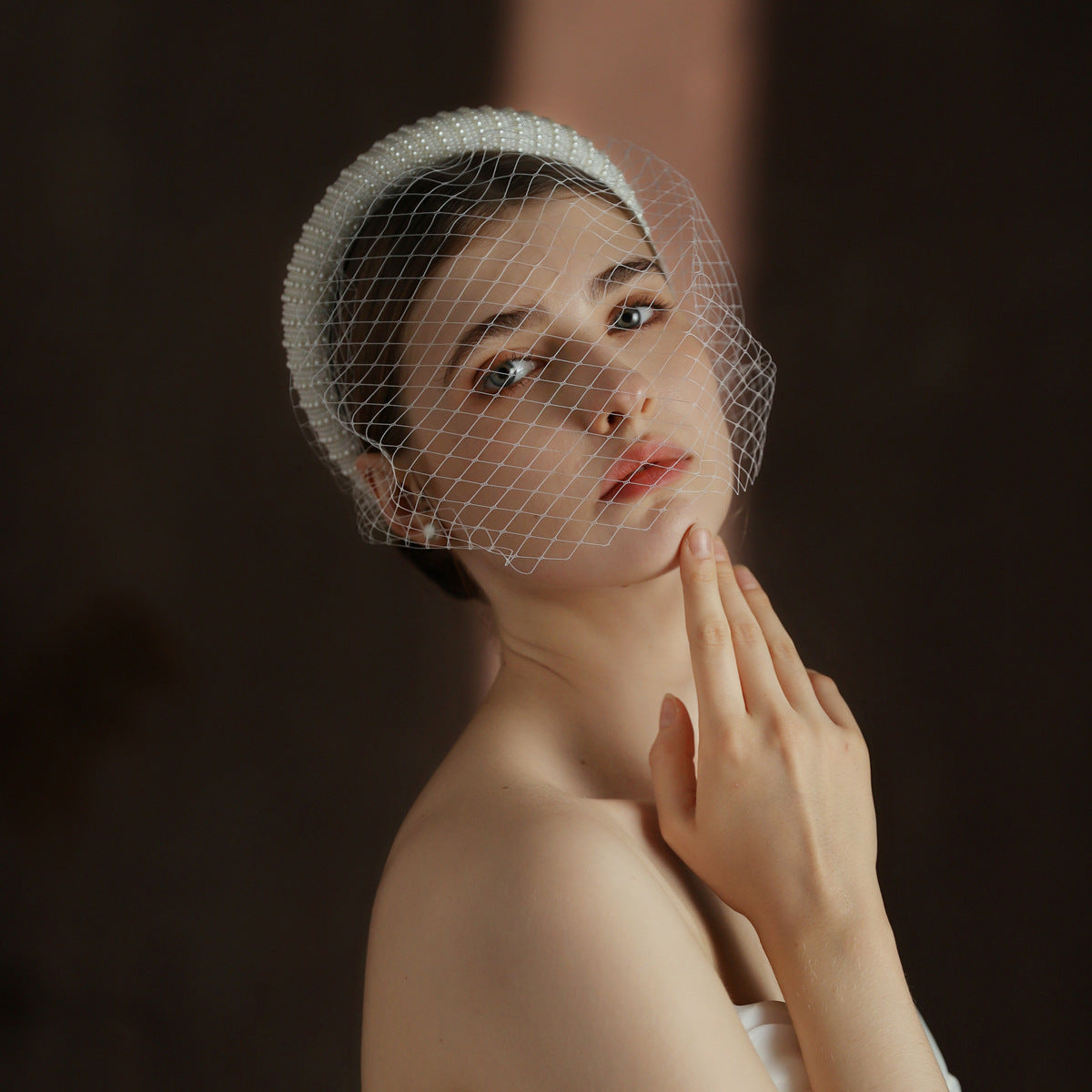 French Hepburn Style Bridal Veil White