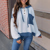 Women's Contrast Color Twist Strip Hooded Sweater