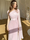 Elegant Single Long Sleeve Slim Satin Dress