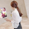 Stand-up collar puff sleeve white shirt