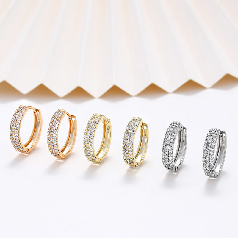 Retro High Sense Three-row Drill Wide Face Ear Clip