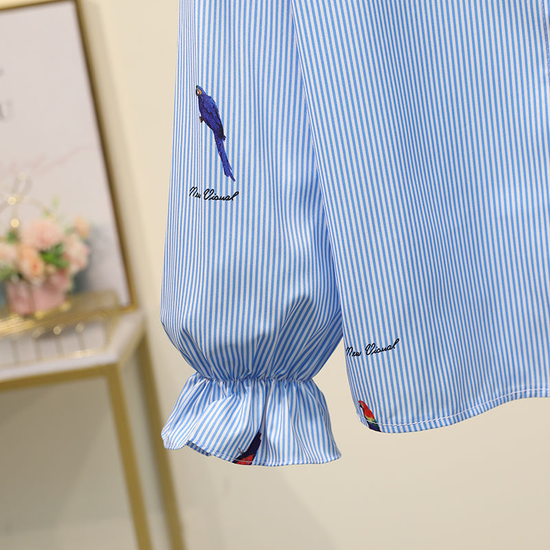 Long Sleeve Floral Loose White Shirt Doll Collar