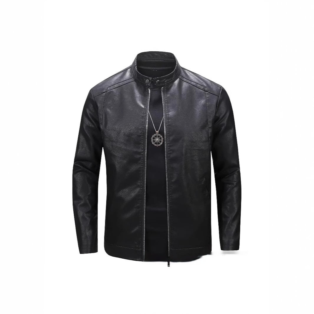 Spring And Autumn Men's Slim Leather Clothing With Stand Collar Jacket