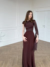 Elegant Single Long Sleeve Slim Satin Dress