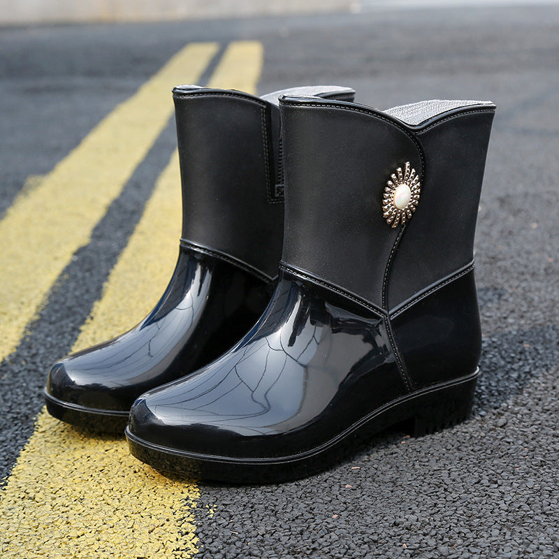 Fashion Rain Boots Women's Middle Tube Non-slip Warm