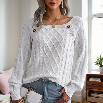 Women's Solid Color Casual Square Neck Button-Detail Knit Top -
