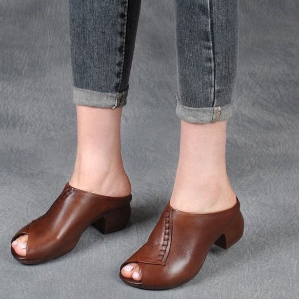 Square Heel Peep-toe Slippers