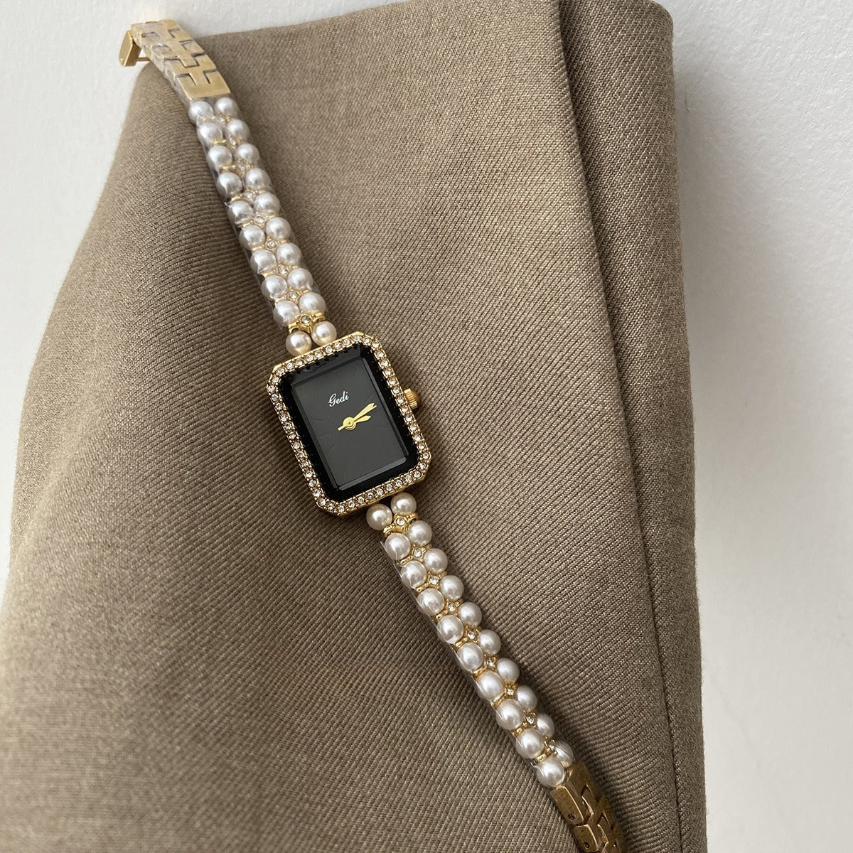 Silver Black Square Pearl Bracelet Diamond