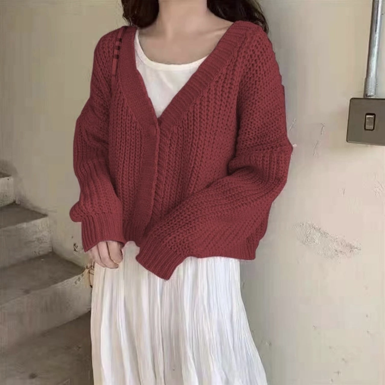 College Style Girls' Tops Loose Outer Wear Short Knitted Cardigan Sweater