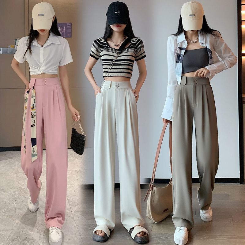 High Waist Narrow Version Ice Silk Wide-leg Pants Drape