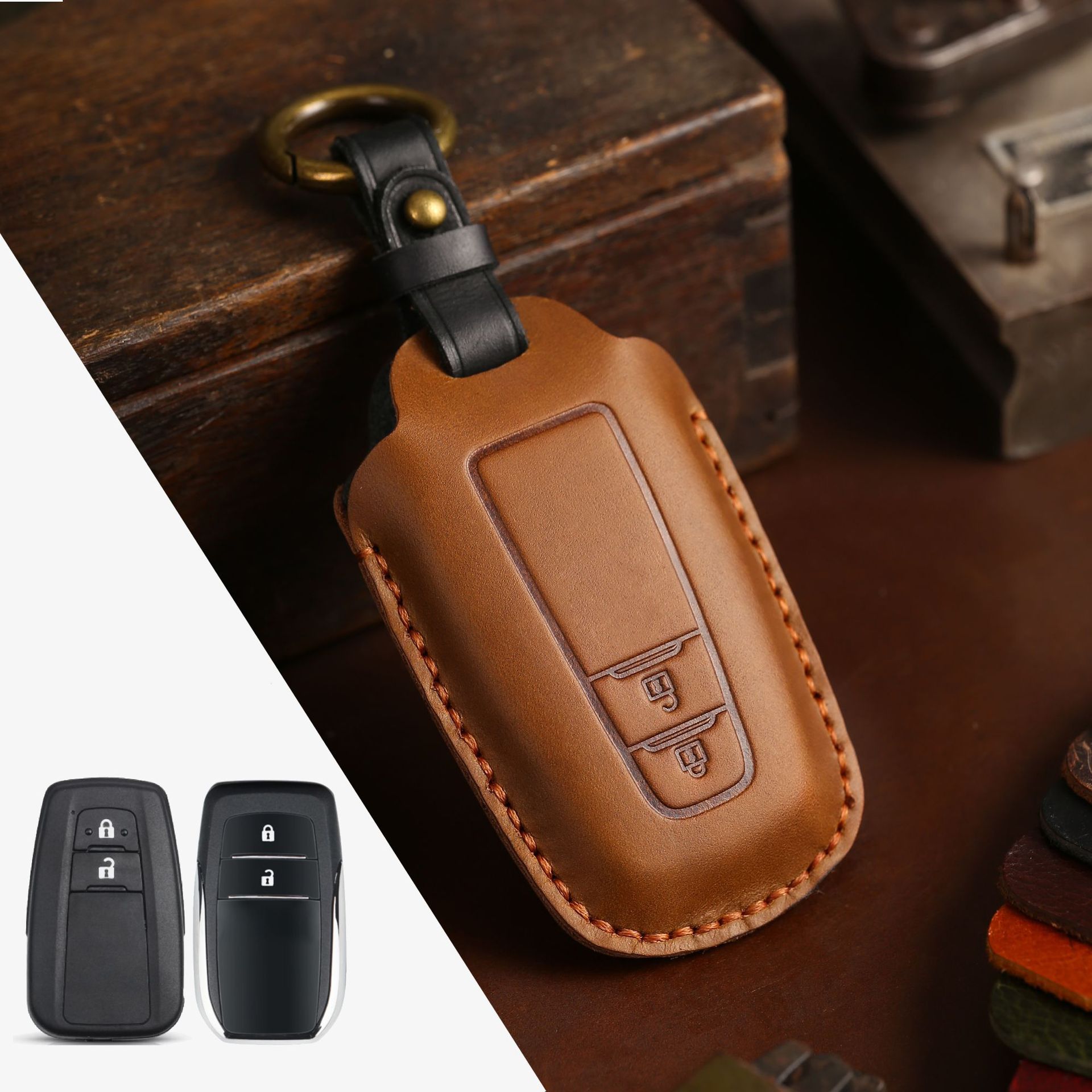 Leather Car Key Case Crazy Horse Leather