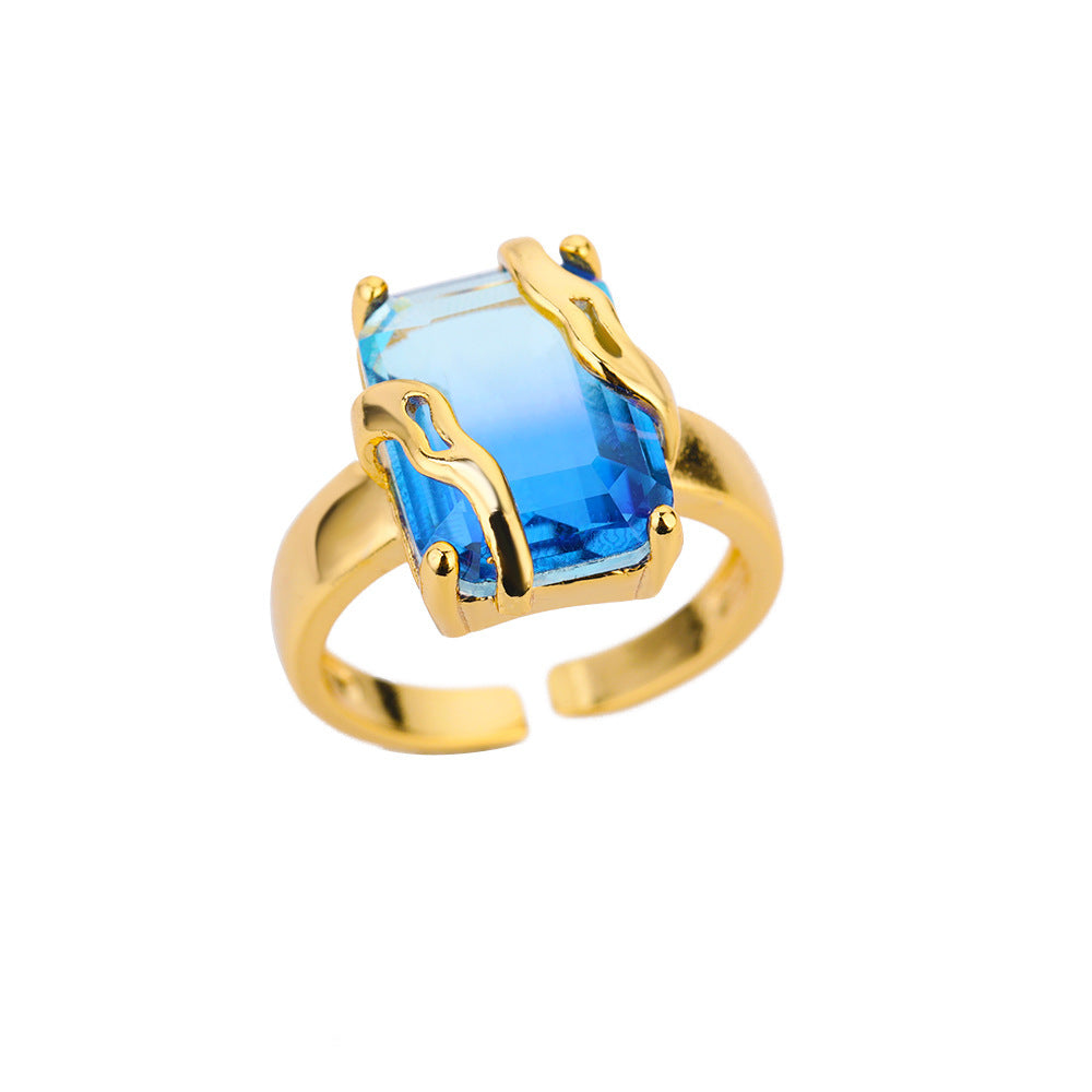 Niche Retro Blue Big Zircon Trendy Personality Ring