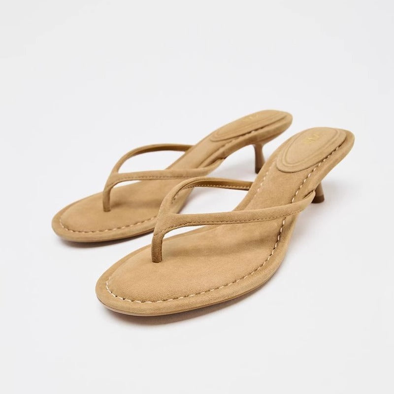 Summer Round Toe High Heel Flip-flops Flip-toe Mid Heel Sandals