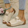 Plus Size Peep Toe Slippers With Metal Accessories