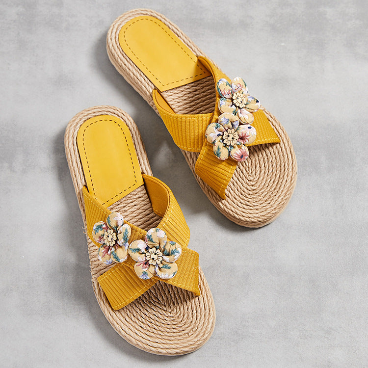 Summer Women's Slippers Rope Bottom Solid Color Fashion