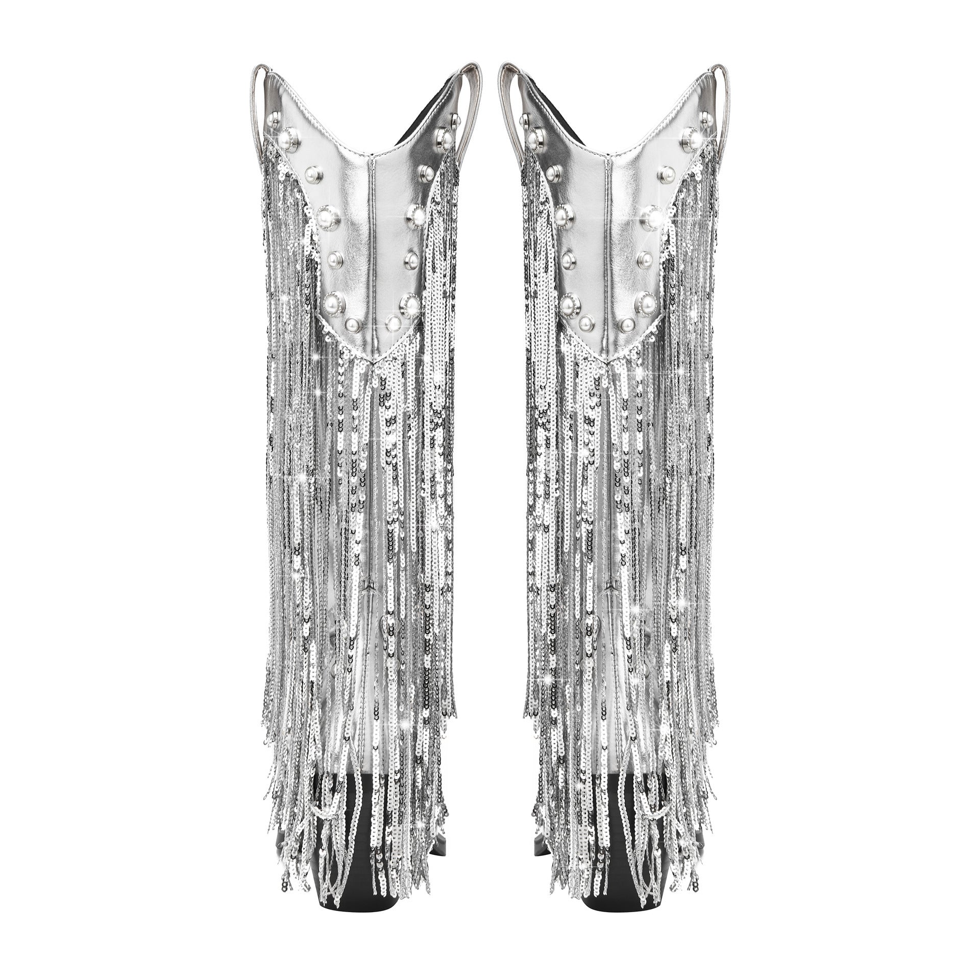 Sequin Tassel Pointed Sleeve High Leg Boot