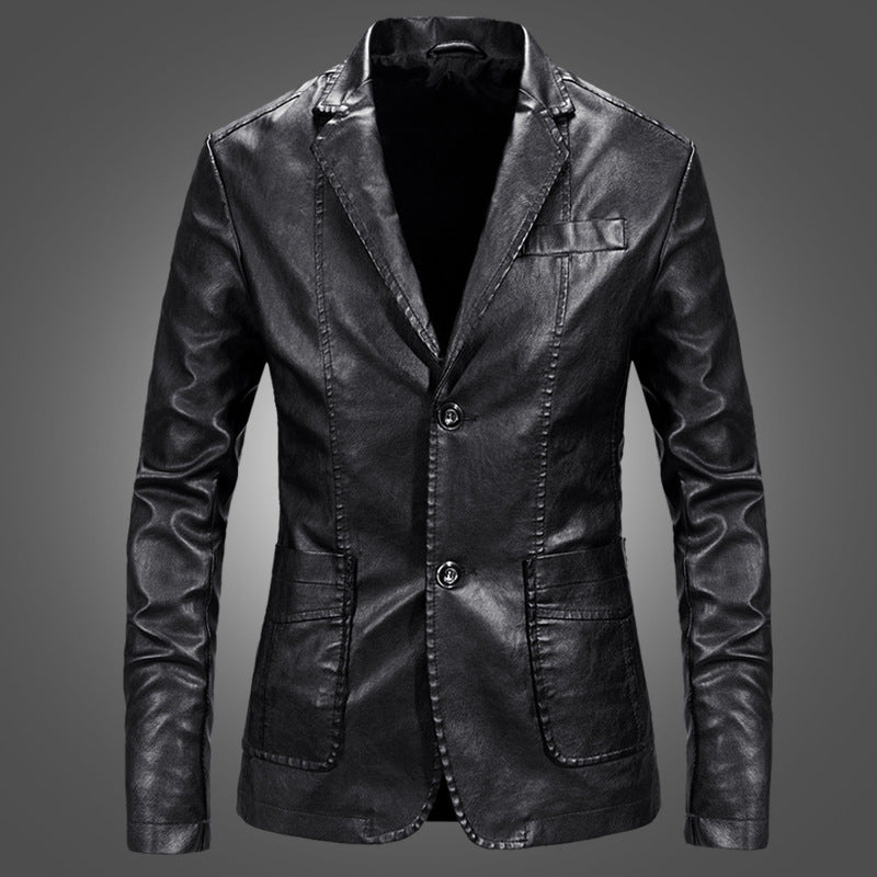 Slim Handsome  Leather Jacket Small Suit Men