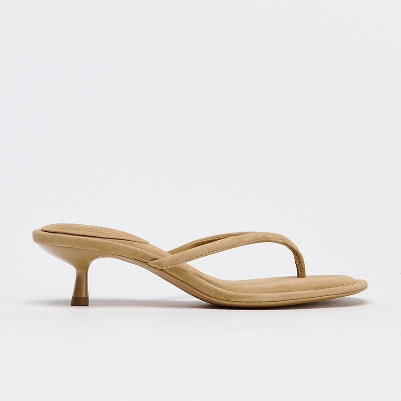Summer Round Toe High Heel Flip-flops Flip-toe Mid Heel Sandals