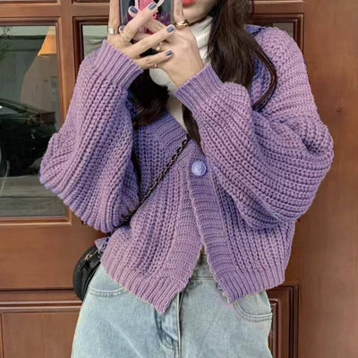 College Style Girls' Tops Loose Outer Wear Short Knitted Cardigan Sweater