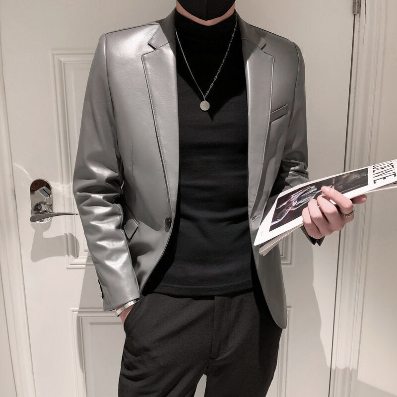 Leather Jacket Korean Slim PU Leather Jacket Jacket Men