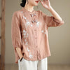Women's Three-quarter Sleeve Cotton And Linen Top