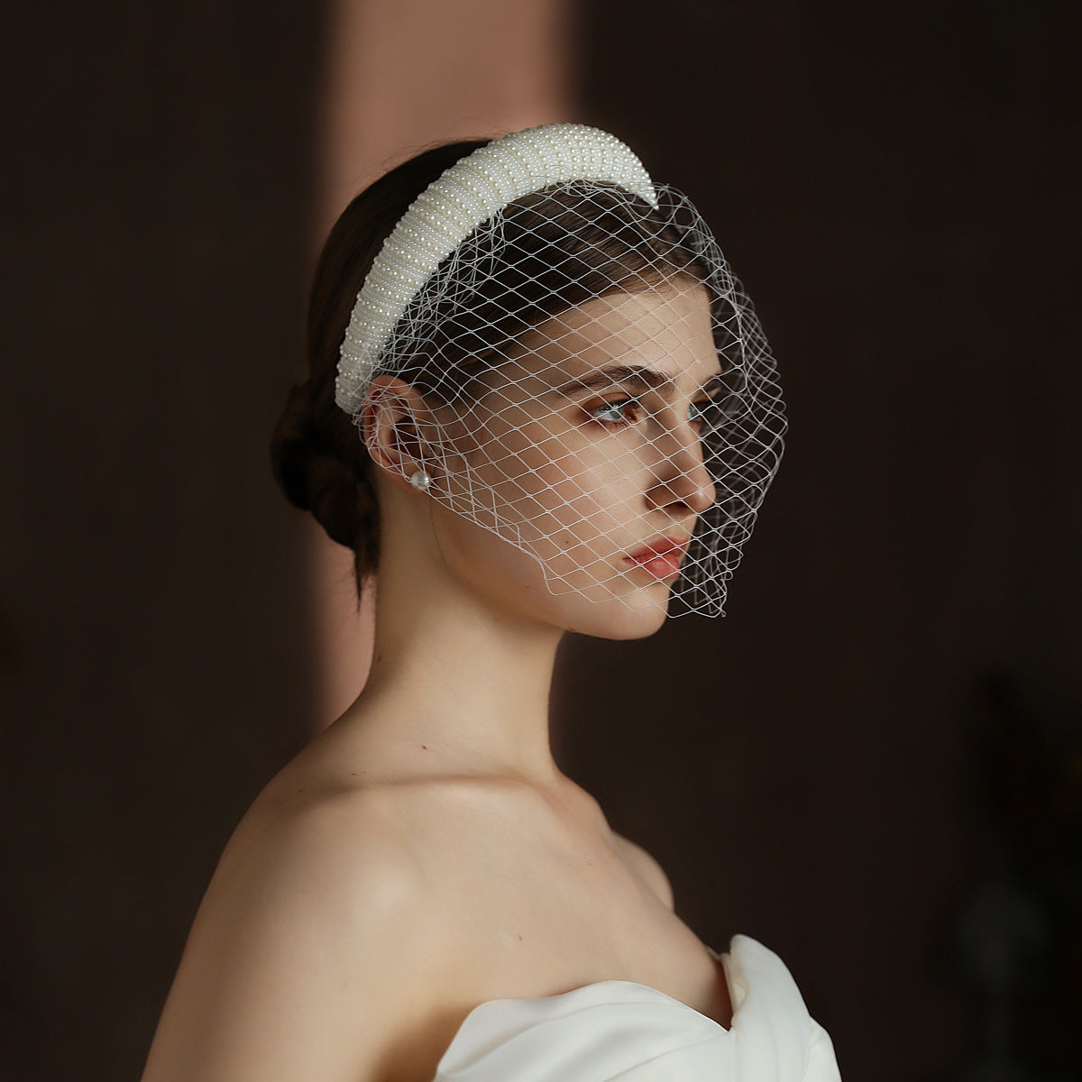 French Hepburn Style Bridal Veil White