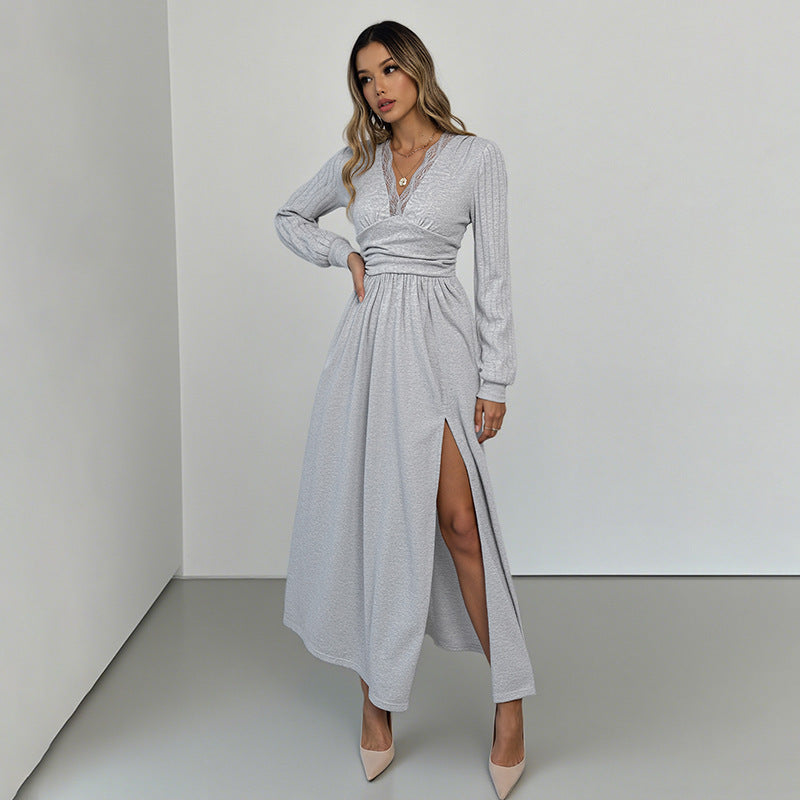 V-neck Long-sleeve Dress Women's
