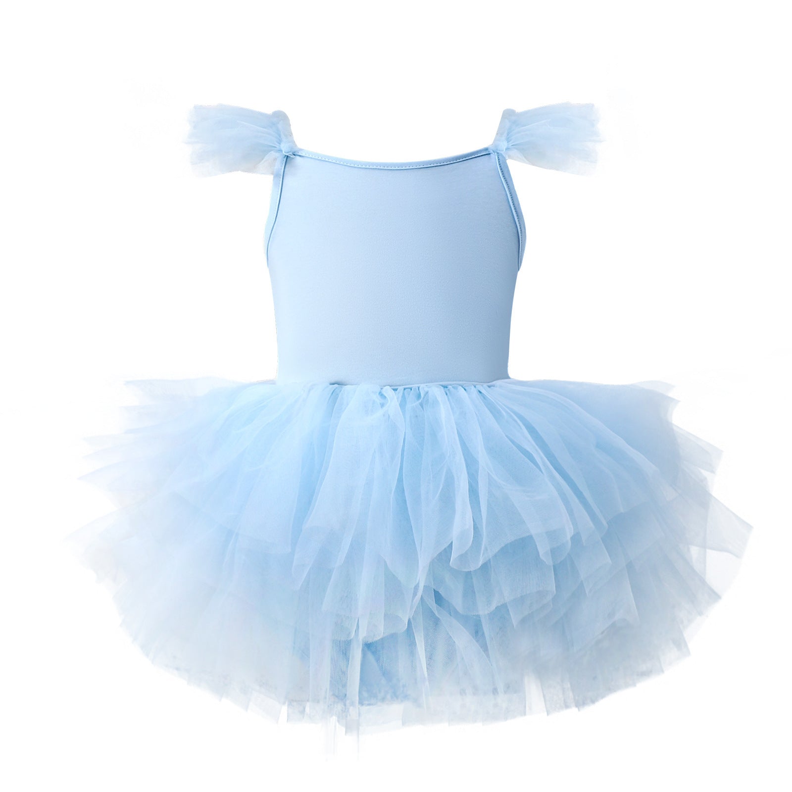 Girls' Dancing Leaf Clothing Mesh Gymnastics Clothes Children Sky Blue Practice Skirt