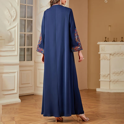 Elegant Women's Long Sleeve Floor-Length Dress - Stand Collar With Geometric Print & Sequins Detail Dress For Casual&Party Wear