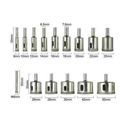 15 Pcs Set Diamond Drill Bit Glass Drill Bit Glass-Stone Tile Drill Bit 6-50mm