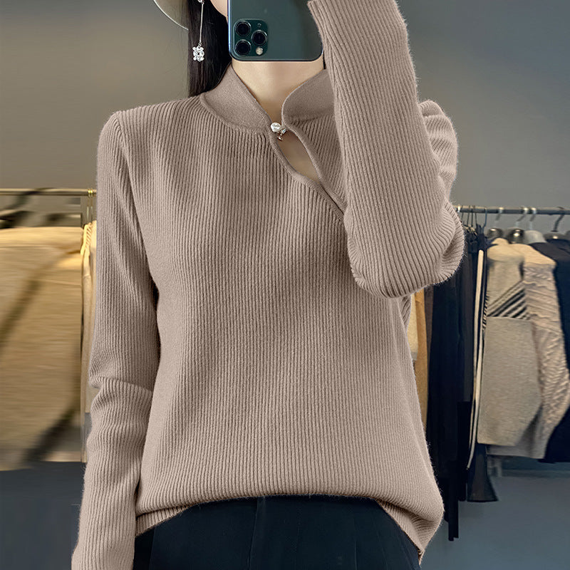 Half Turtleneck New Chinese Style Buckle Sweater Women's Sweater