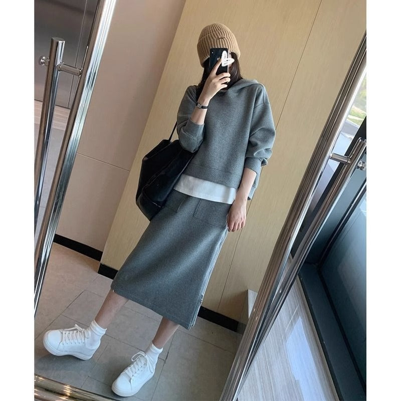 Casual Fashion Women's Hoodie Skirt Suit
